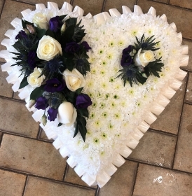 Blocked Heart with Deep Purple and White Sprays