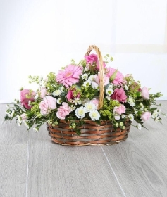 Pink and white flower basket